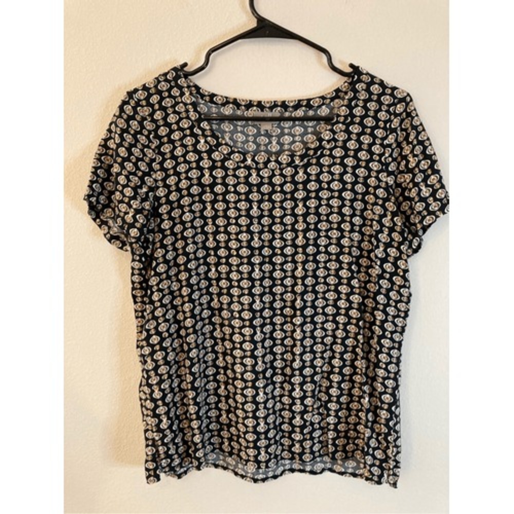 J. Jill Womens Black Geometric Medallion Print Rayon Scoop Neck Top Small Petite